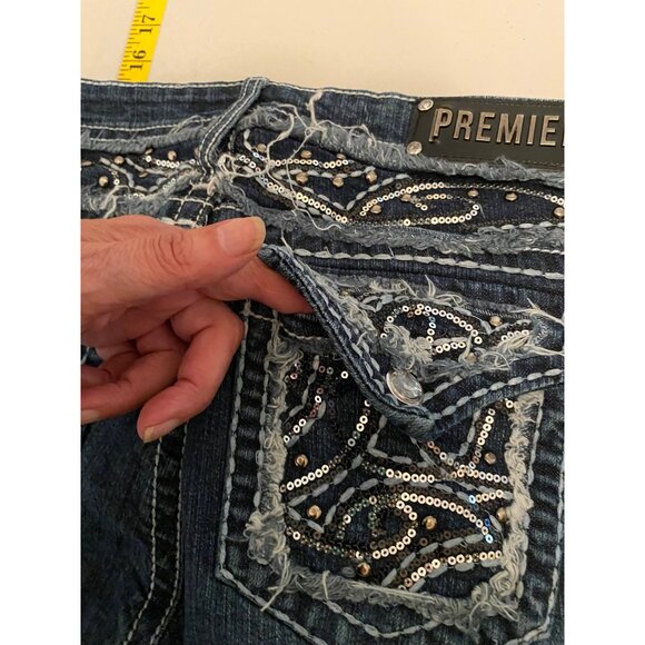 PREMIERE Rue 21 Blue Jeans Denim Pants Embellished Size 13 - Picture 6 of 10